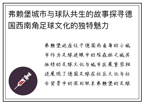 弗赖堡城市与球队共生的故事探寻德国西南角足球文化的独特魅力
