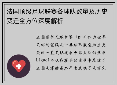 法国顶级足球联赛各球队数量及历史变迁全方位深度解析