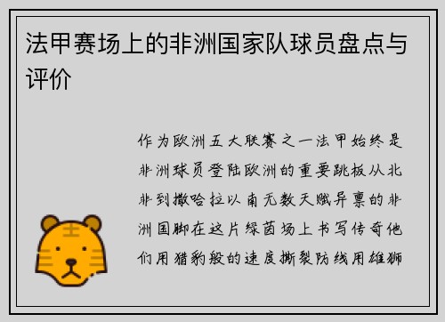 法甲赛场上的非洲国家队球员盘点与评价