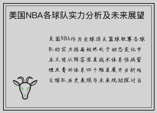美国NBA各球队实力分析及未来展望